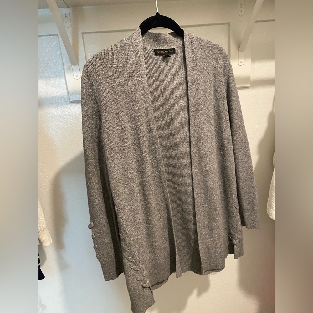 Banana republic gray cardigan with braid accent